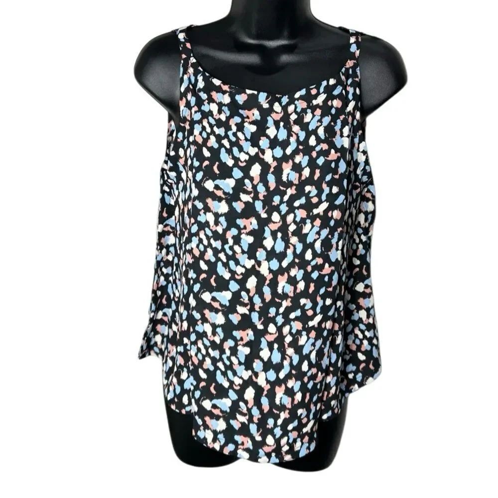 Amour Vert Black Multicolor Silk Sleeveless Halter Blouse Size Small